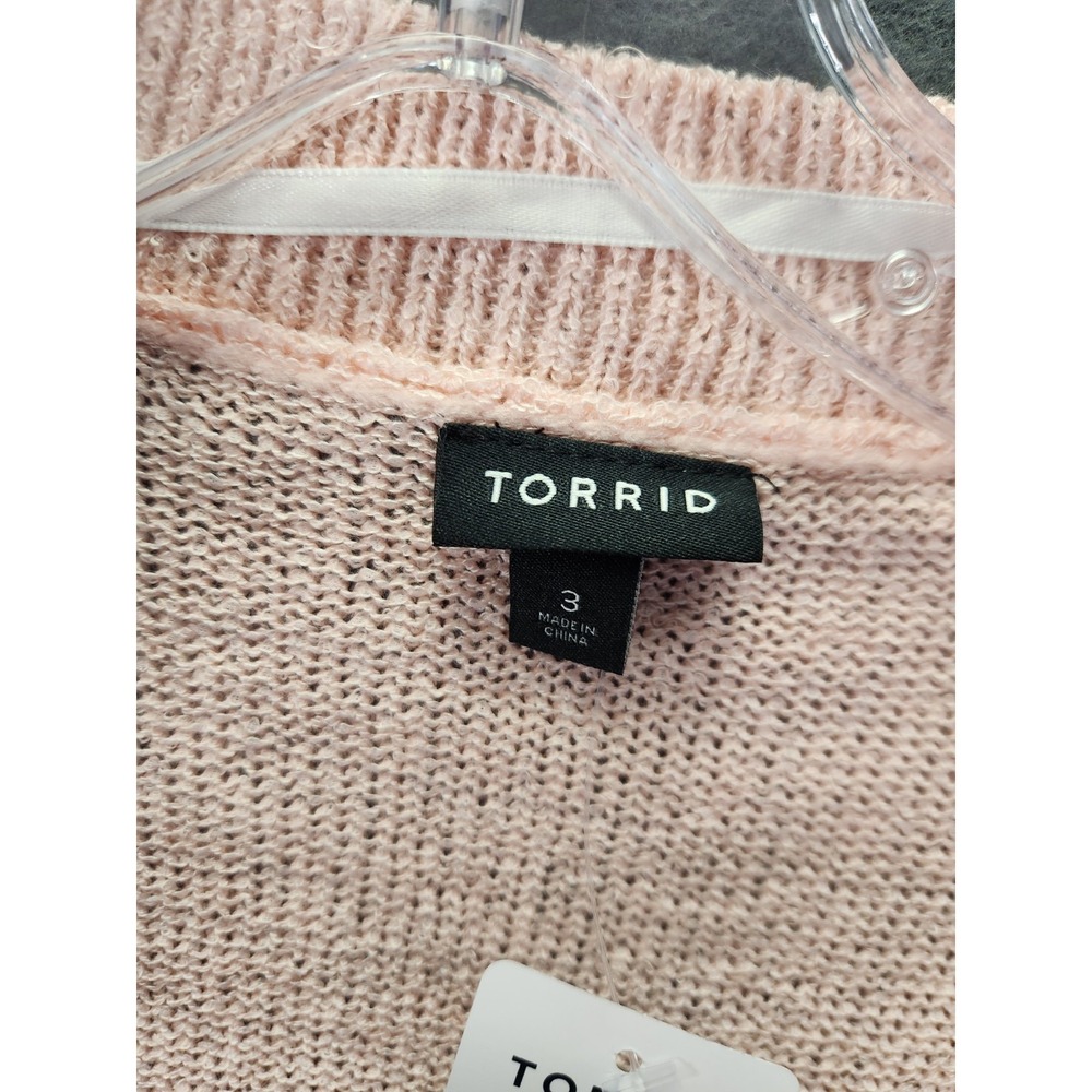 Torrid Sweater Plus Sz 3X Pink Cardigan Open Knit Long Duster Coastal Whimsy NWT - Picture 5 of 9